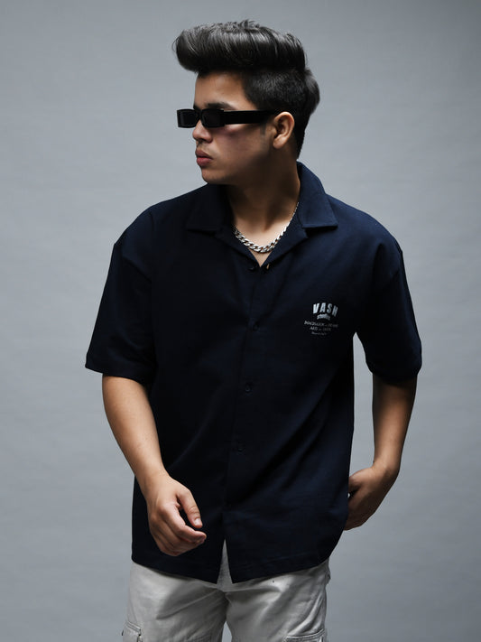 Cuban Collar (Navy Blue) Shirt