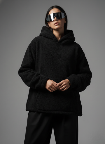 BASIC SHERPA UNISEX HOODIE (BLACK)