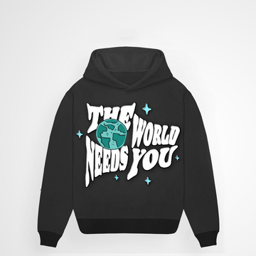 THE WORLD NEEDS YOU BLACK OVERSIZED HOODIE